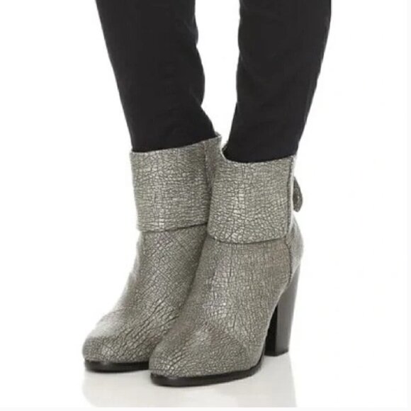 Rag & Bone Iron Classic Newbury Crackle Leather Zip Ankle Boots - Size 7 EU 37.5 - Picture 1 of 11